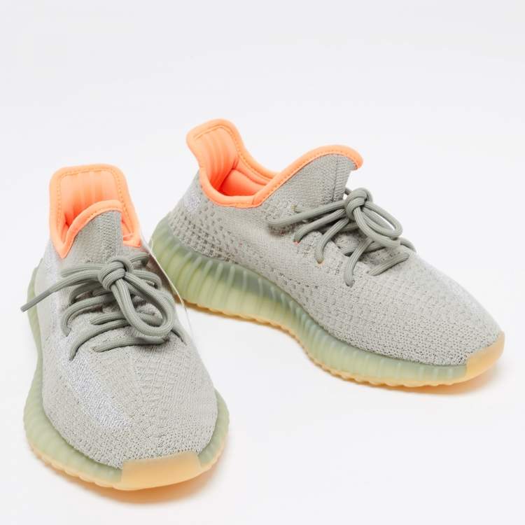 Pre Owned Yeezy x Adidas Light Green/Grey Knit Fabric Boost 350 V2 Desert Sage Sneakers Size 39 1/3
