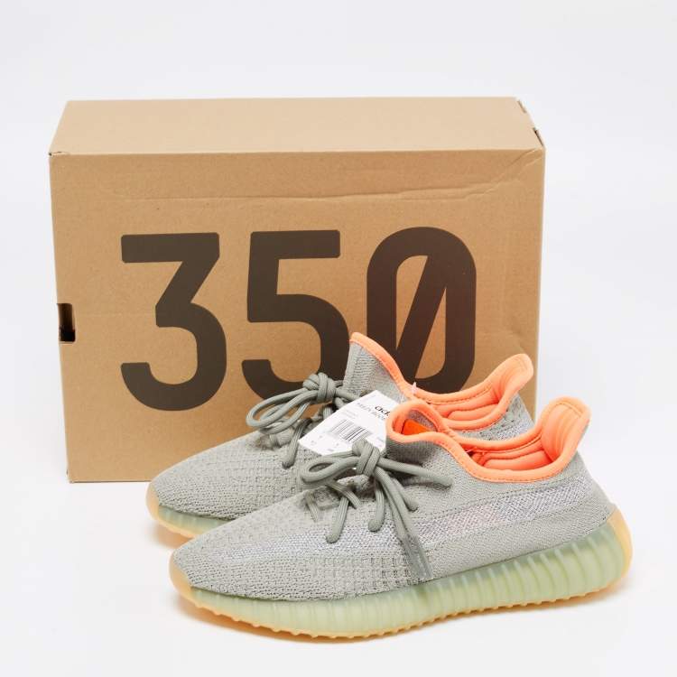 Pre Owned Yeezy x Adidas Light Green/Grey Knit Fabric Boost 350 V2 Desert Sage Sneakers Size 39 1/3