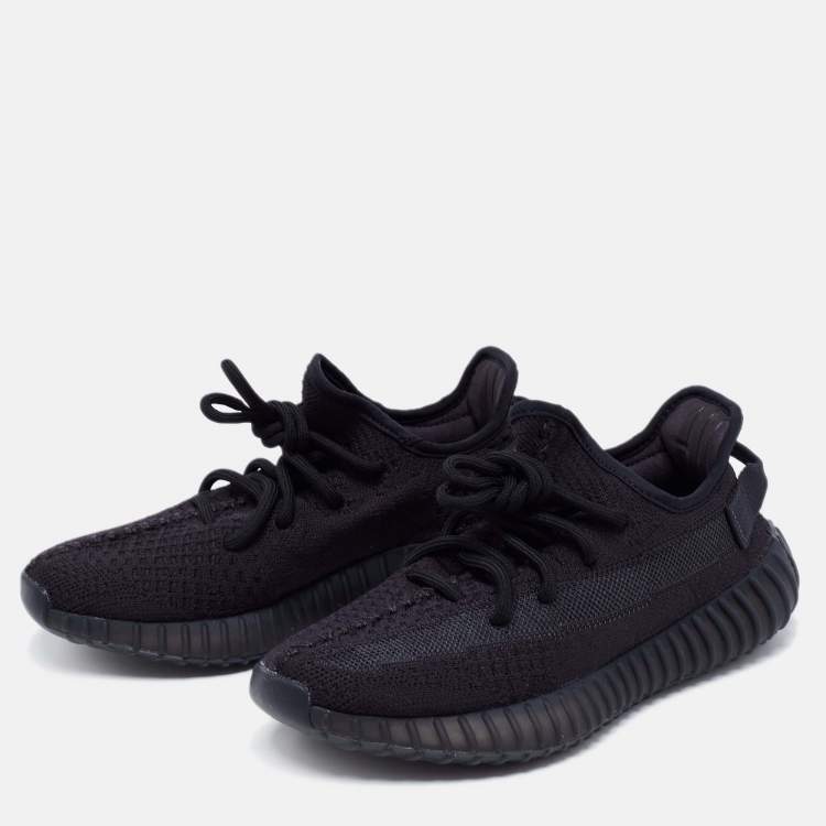 Pre Owned Yeezy x Adidas Black Knit Fabric Boost 350 V2  Sneakers Size 38