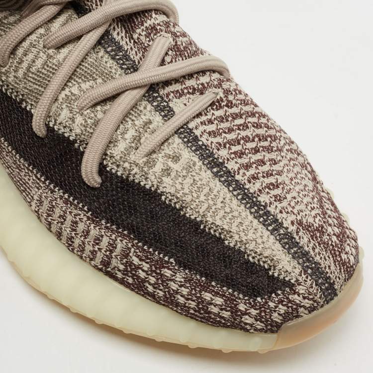 Pre Owned Yeezy x Adidas Brown Knit Fabric Boost 350 V2 Zyon Low-Top Sneakers Size 39 1/3