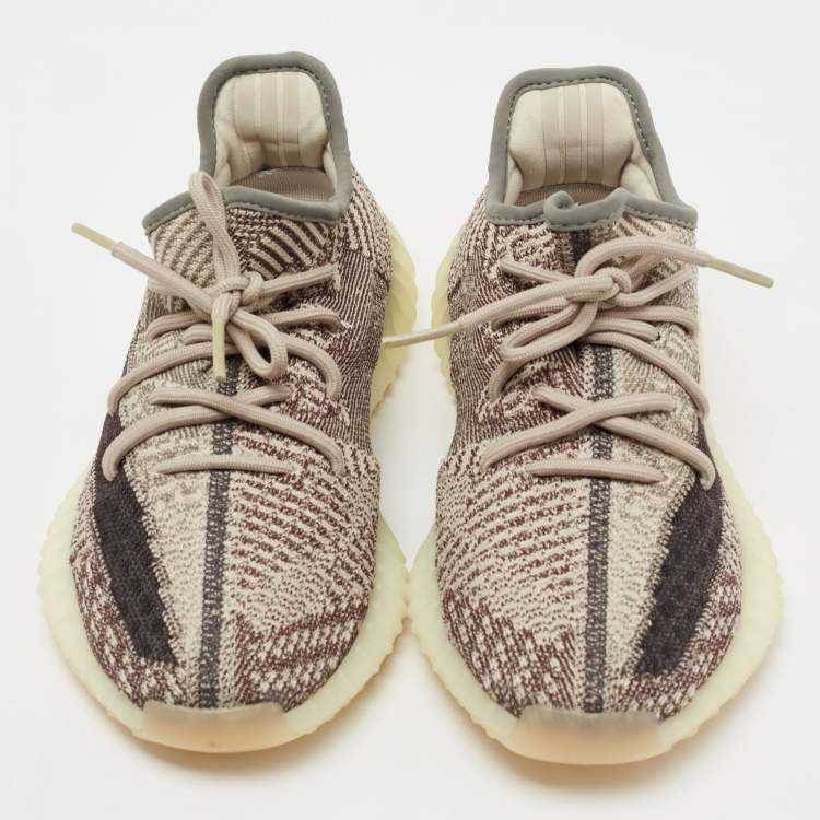 Pre Owned Yeezy x Adidas Brown Knit Fabric Boost 350 V2 Zyon Low-Top Sneakers Size 39 1/3
