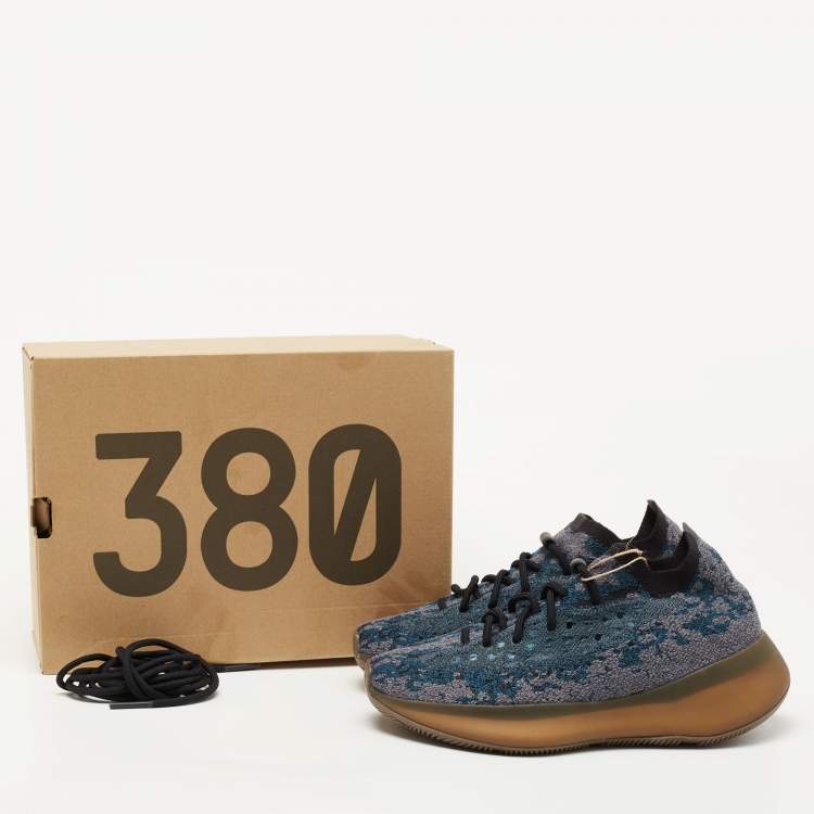 Pre Owned Yeezy x Adidas Blue/Grey Knit Fabric Boost 380 Covellite Sneakers Size 39 1/3