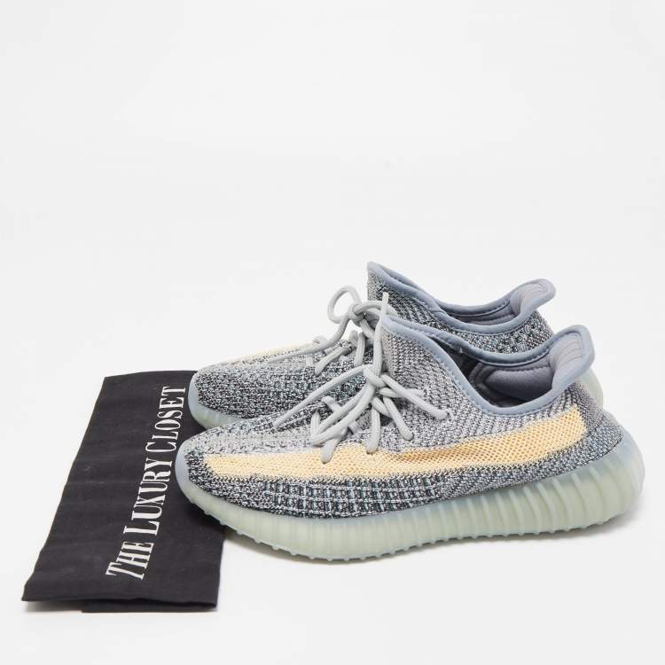 Pre Owned Yeezy x Adidas Blue Knit Fabric Boost 350 V2 Ash Blue Sneakers Size 38