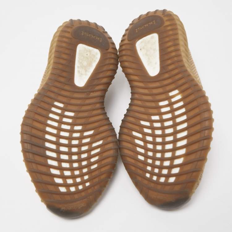 Pre Owned Yeezy x Adidas Brown Knit Fabric Boost 350 V2 Sand Taupe Sneakers Size 38 2/3