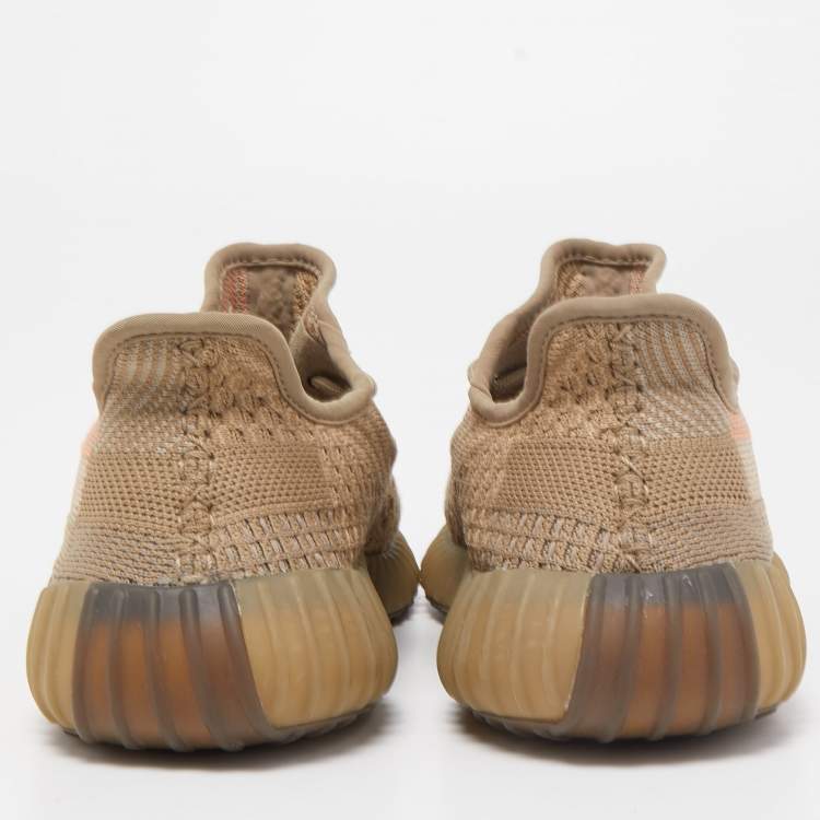 Pre Owned Yeezy x Adidas Brown Knit Fabric Boost 350 V2 Sand Taupe Sneakers Size 38 2/3