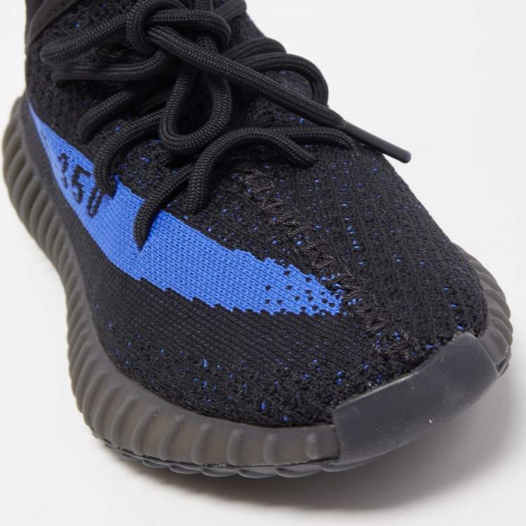Pre Owned Yeezy x Adidas Navy Blue/Black Knit Fabric Boost 350 V2 Sneakers Size 38