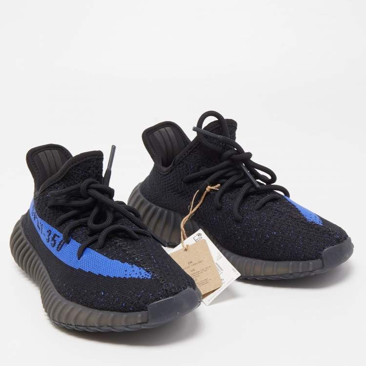 Pre Owned Yeezy x Adidas Navy Blue/Black Knit Fabric Boost 350 V2 Sneakers Size 38