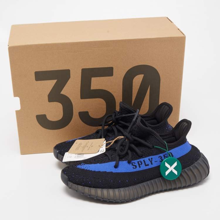 Pre Owned Yeezy x Adidas Navy Blue/Black Knit Fabric Boost 350 V2 Sneakers Size 38
