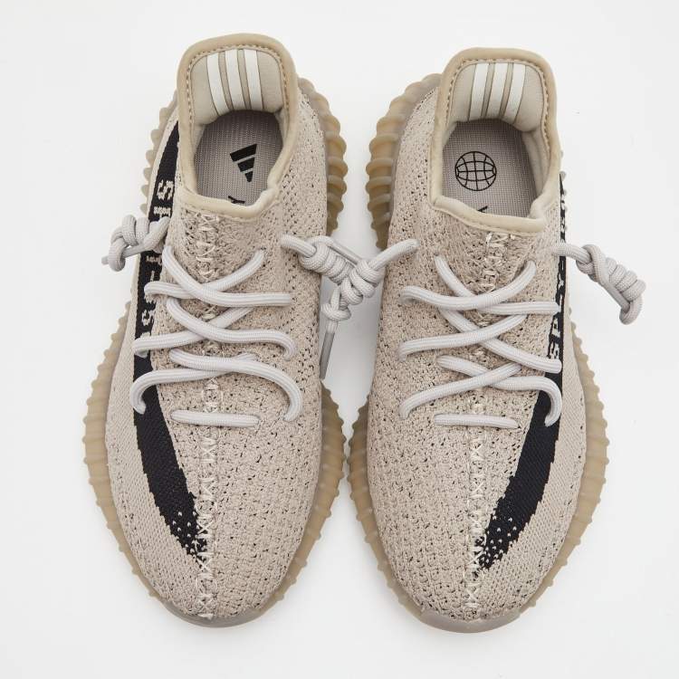 Pre Owned Yeezy x Adidas White Fabric Boost 350 V2 Slate Core Sneakers Size 37 2/3