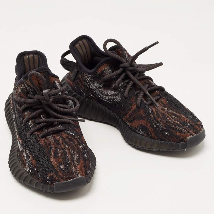 Pre Owned Yeezy x Adidas Black/Brown Knit Fabric Boost 350 V2 MX Rock Sneakers Size 38