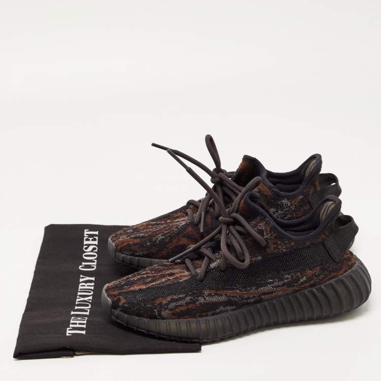 Pre Owned Yeezy x Adidas Black/Brown Knit Fabric Boost 350 V2 MX Rock Sneakers Size 38
