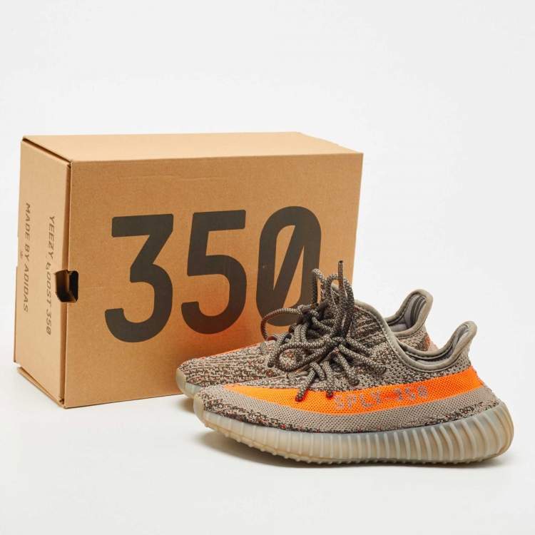 مملوكة مسبقًا Yeezy x Adidas Grey/Orange Knit Fabric Boost 350 V2 Beluga Reflective Sneakers Size 36 2/3