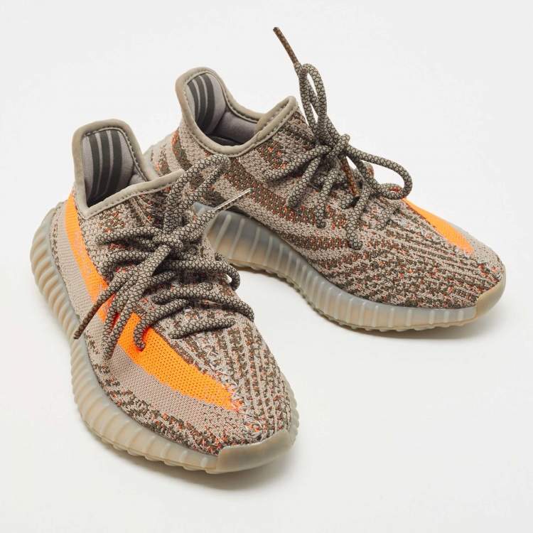 مملوكة مسبقًا Yeezy x Adidas Grey/Orange Knit Fabric Boost 350 V2 Beluga Reflective Sneakers Size 36 2/3