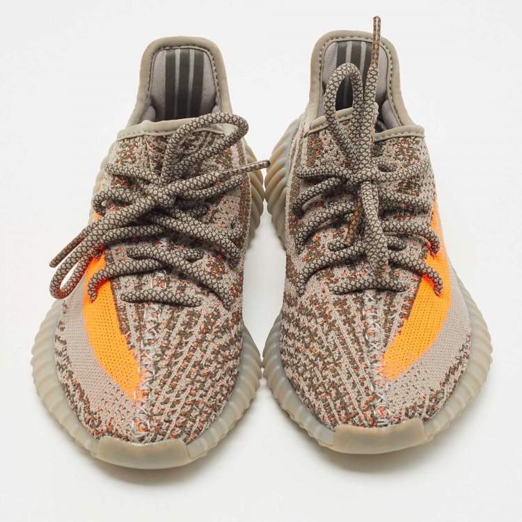 مملوكة مسبقًا Yeezy x Adidas Grey/Orange Knit Fabric Boost 350 V2 Beluga Reflective Sneakers Size 36 2/3