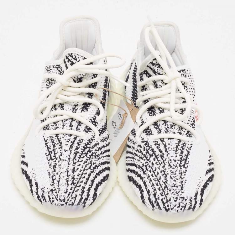 Pre Owned Yeezy x adidas White/Black Knit Fabric Boost 350 V2 Zebra Sneakers Size 41 1/3