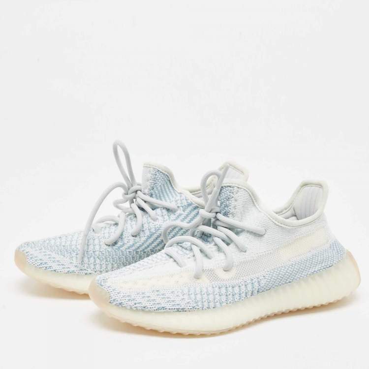 Pre Owned Yeezy x Adidas Whiite/Blue Knit Fabric Boost 350 V2 Cloud White Non Reflective Sneakers Size 36 2/3 
