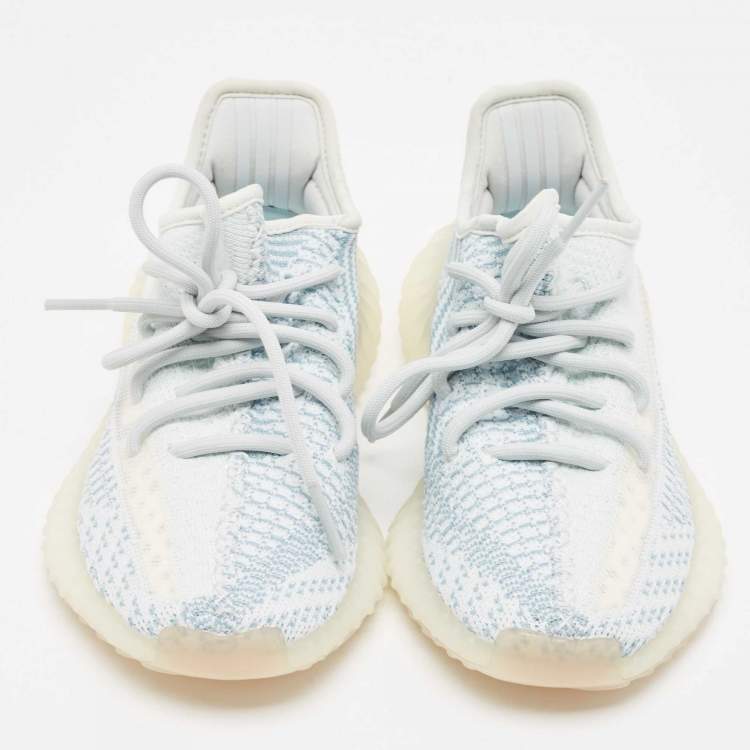 Pre Owned Yeezy x Adidas Whiite/Blue Knit Fabric Boost 350 V2 Cloud White Non Reflective Sneakers Size 36 2/3 