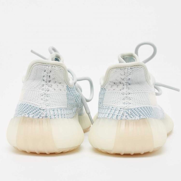 Pre Owned Yeezy x Adidas Whiite/Blue Knit Fabric Boost 350 V2 Cloud White Non Reflective Sneakers Size 36 2/3 