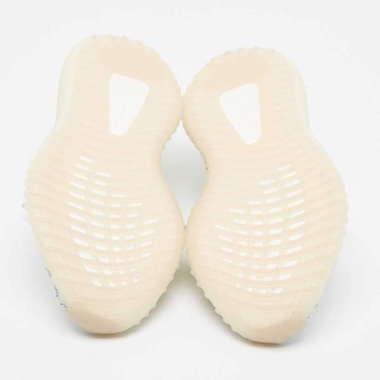 Pre Owned Yeezy x Adidas Whiite/Blue Knit Fabric Boost 350 V2 Cloud White Non Reflective Sneakers Size 36 2/3 
