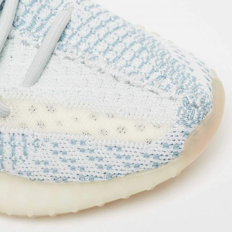 Pre Owned Yeezy x Adidas Whiite/Blue Knit Fabric Boost 350 V2 Cloud White Non Reflective Sneakers Size 36 2/3 