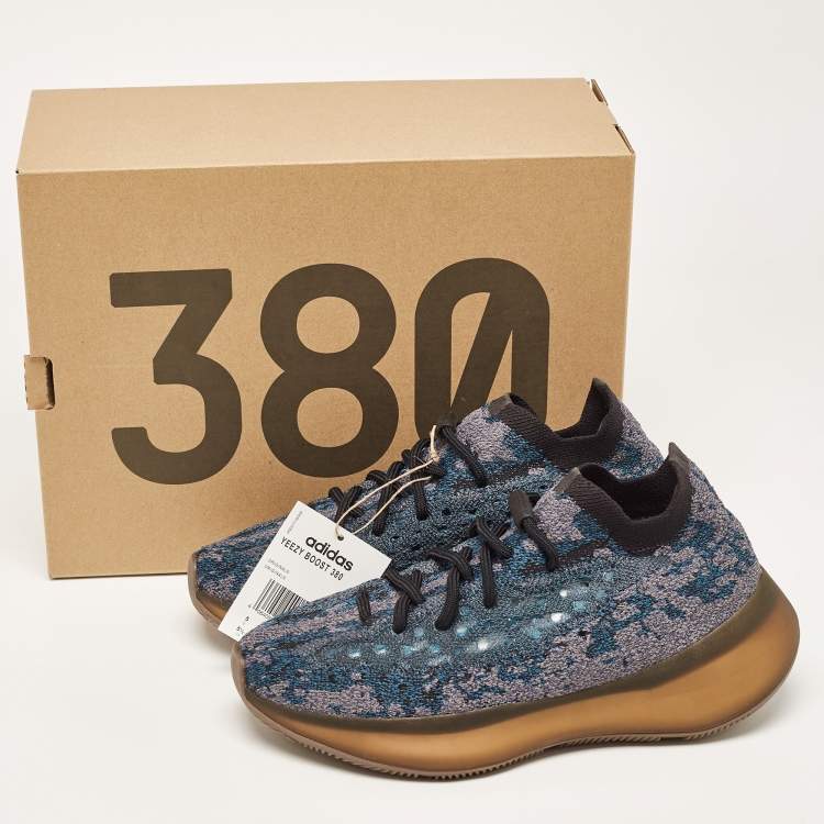 Pre Owned Yeezy x adidas Blue/Grey Knit Fabric Boost 380 Covellite Low Top Sneakers Size 38