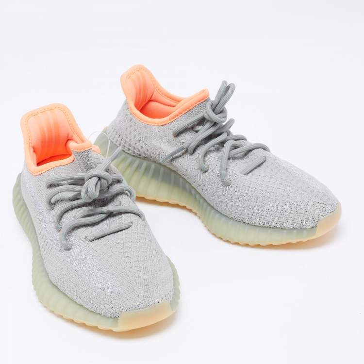 Pre Owned Yeezy x Adidas Grey  Knit Fabric Boost 350-v2 desert sage Sneakers Size 38