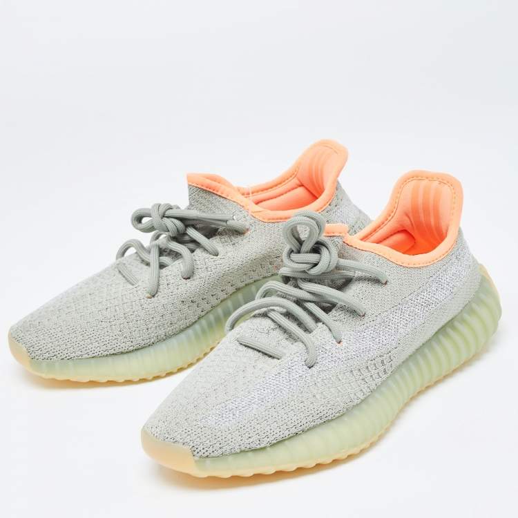 Pre Owned Yeezy x Adidas Grey  Knit Fabric Boost 350-v2 desert sage Sneakers Size 38