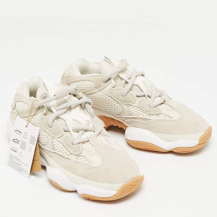Pre Owned Yeezy x Adidas White/Grey Suede and Fabric Boost 500 Sneakers Size 37 1/3
