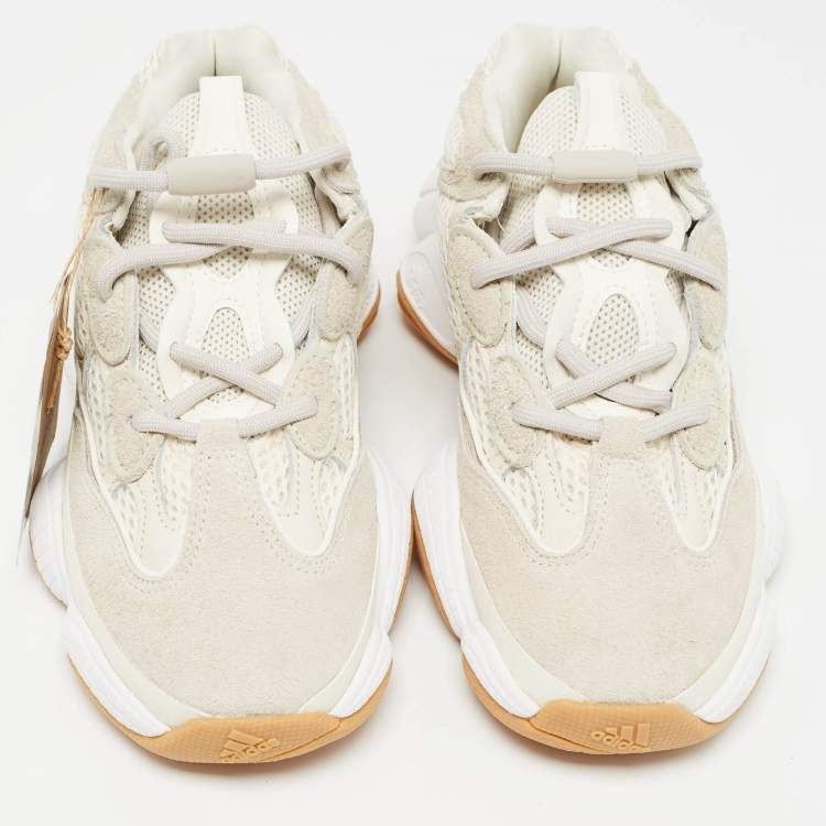 Pre Owned Yeezy x Adidas White/Grey Suede and Fabric Boost 500 Sneakers Size 37 1/3