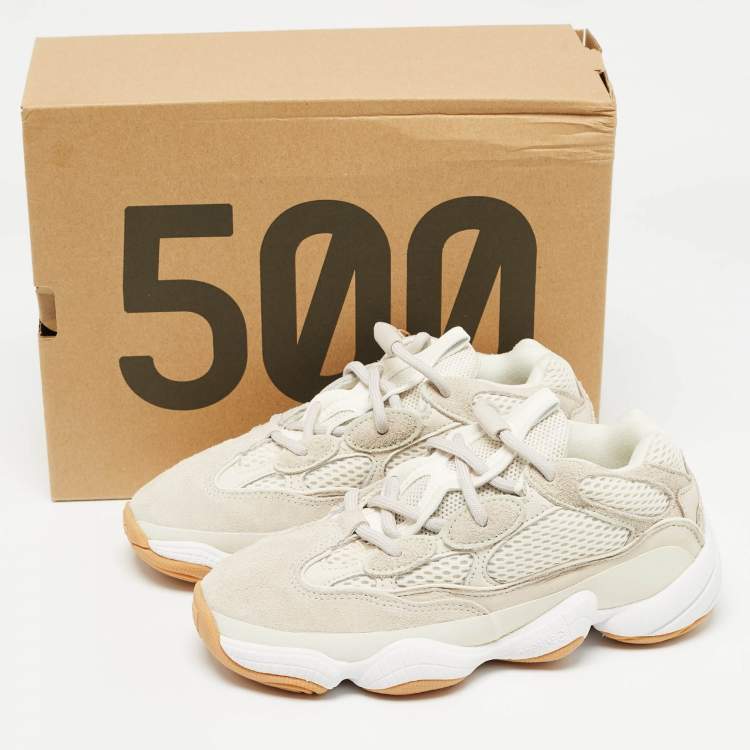 Pre Owned Yeezy x Adidas White/Grey Suede and Fabric Boost 500 Sneakers Size 37 1/3