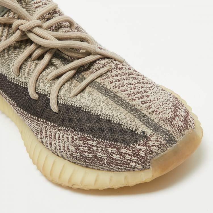 Pre Owned Yeezy x Adidas Brown/White Knit Fabric Boost 350 V2 Zyon Sneakers Size 39 1/3 
