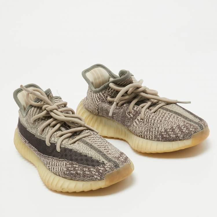 Pre Owned Yeezy x Adidas Brown/White Knit Fabric Boost 350 V2 Zyon Sneakers Size 39 1/3 