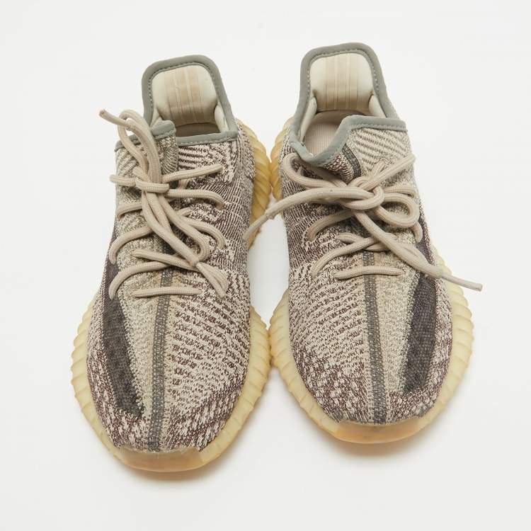Pre Owned Yeezy x Adidas Brown/White Knit Fabric Boost 350 V2 Zyon Sneakers Size 39 1/3 