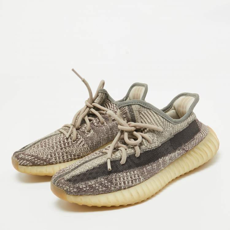 Pre Owned Yeezy x Adidas Brown/White Knit Fabric Boost 350 V2 Zyon Sneakers Size 39 1/3 