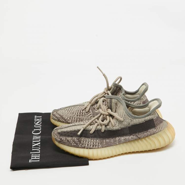 Pre Owned Yeezy x Adidas Brown/White Knit Fabric Boost 350 V2 Zyon Sneakers Size 39 1/3 