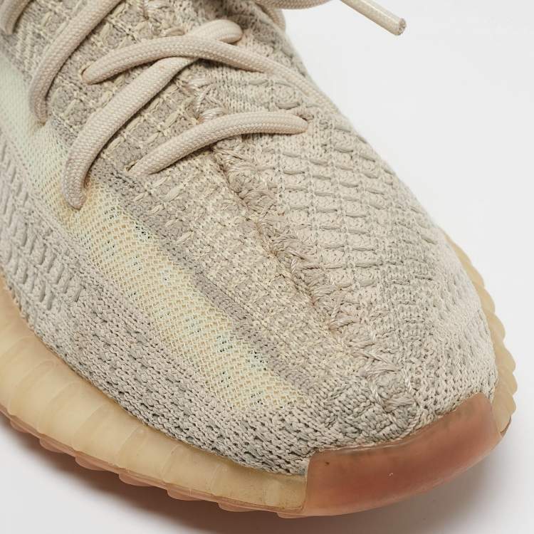 Pre Owned Yeezy x Adidas Beige/Grey Knit Fabric Boost 350 V2 Static Sneakers Size 39 1/3