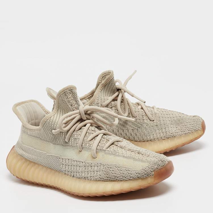 Pre Owned Yeezy x Adidas Beige/Grey Knit Fabric Boost 350 V2 Static Sneakers Size 39 1/3