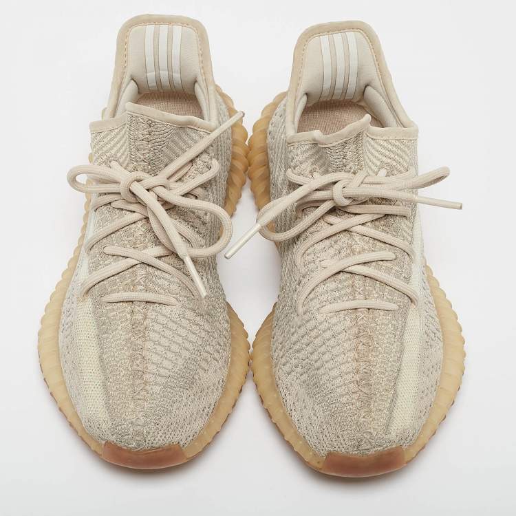 Pre Owned Yeezy x Adidas Beige/Grey Knit Fabric Boost 350 V2 Static Sneakers Size 39 1/3
