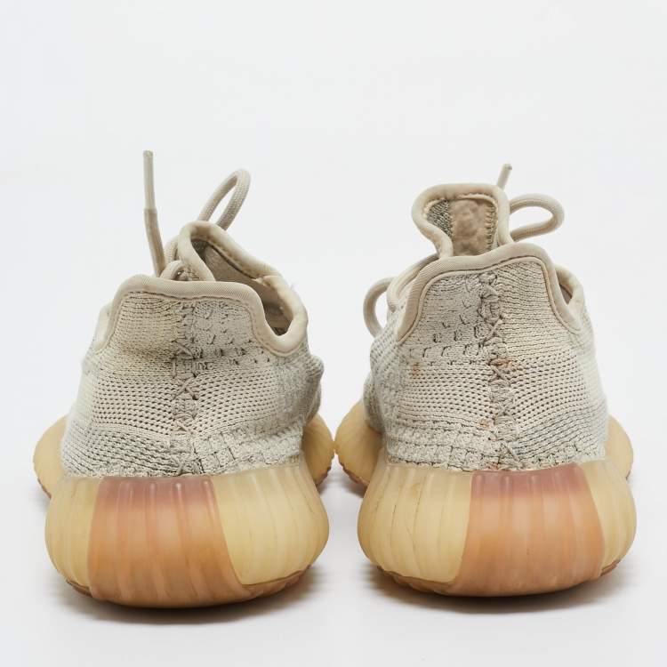 Pre Owned Yeezy x adidas Beige/Grey Knit Fabric Boost 350 V2 Citrin Sneakers Size 371/3