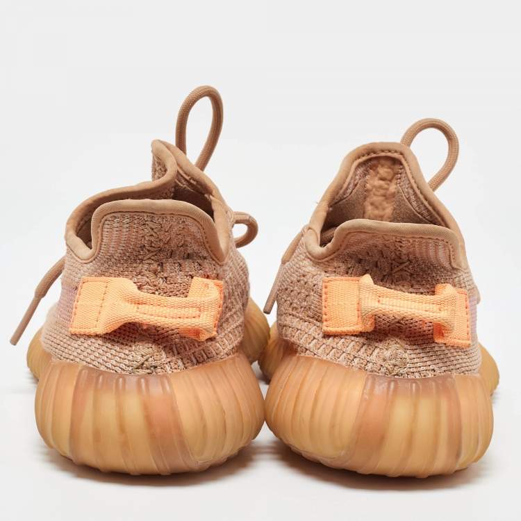 Pre Owned Yeezy x Adidas Orange Knit Fabric Boost 350 V2 Clay Sneakers Size 36