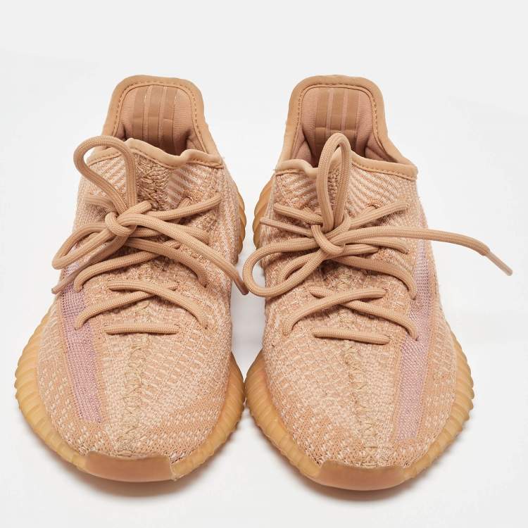 Pre Owned Yeezy x Adidas Orange Knit Fabric Boost 350 V2 Clay Sneakers Size 36