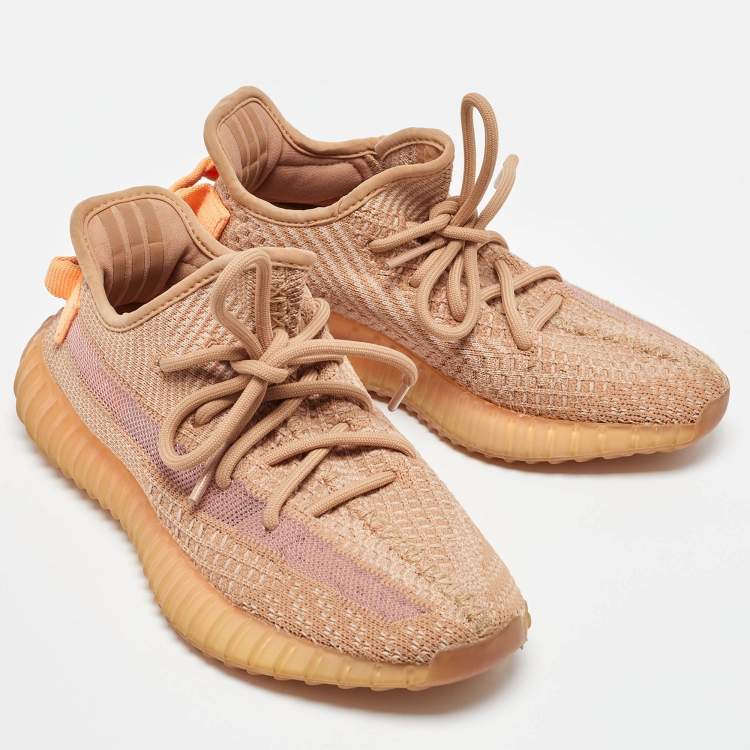 Pre Owned Yeezy x Adidas Orange Knit Fabric Boost 350 V2 Clay Sneakers Size 36