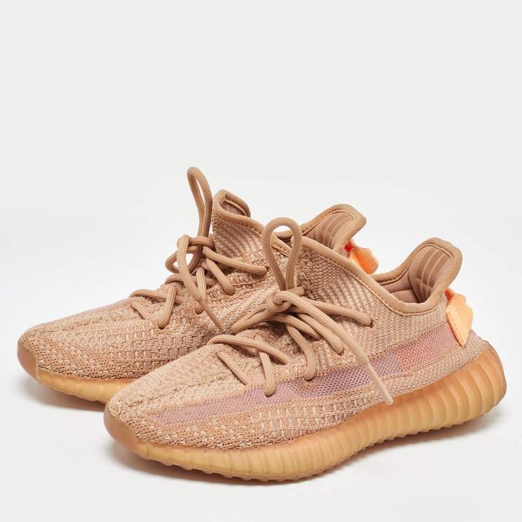 Pre Owned Yeezy x Adidas Orange Knit Fabric Boost 350 V2 Clay Sneakers Size 36