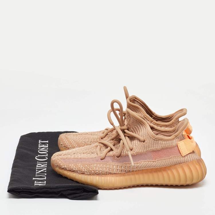 Pre Owned Yeezy x Adidas Orange Knit Fabric Boost 350 V2 Clay Sneakers Size 36