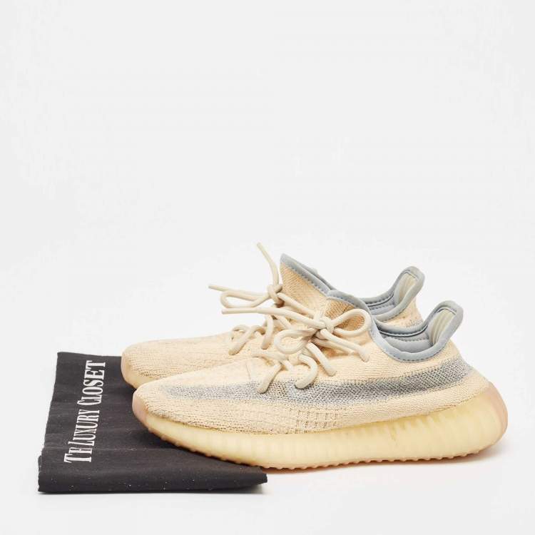 Pre Owned Yeezy x Adidas Light Yellow Knit Fabric Boost 350 V2 Linen Sneakers Size 37 1/3