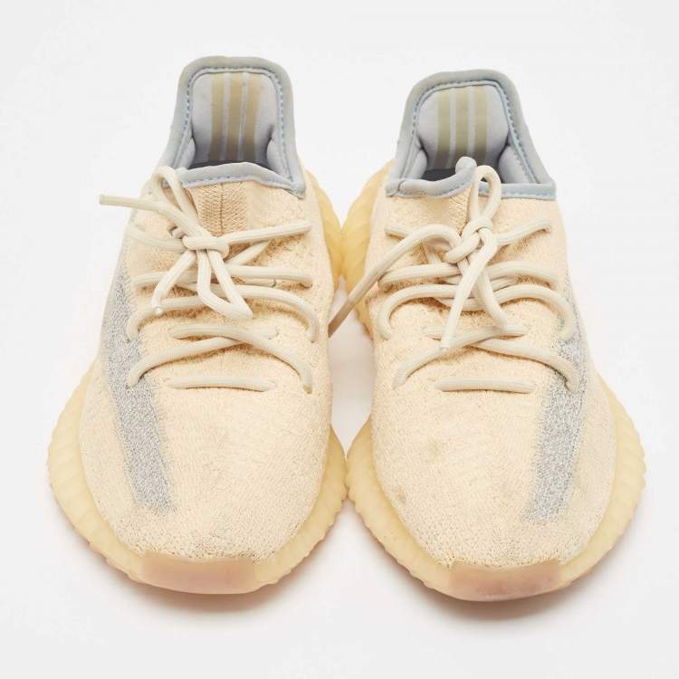 Pre Owned Yeezy x Adidas Light Yellow Knit Fabric Boost 350 V2 Linen Sneakers Size 37 1/3