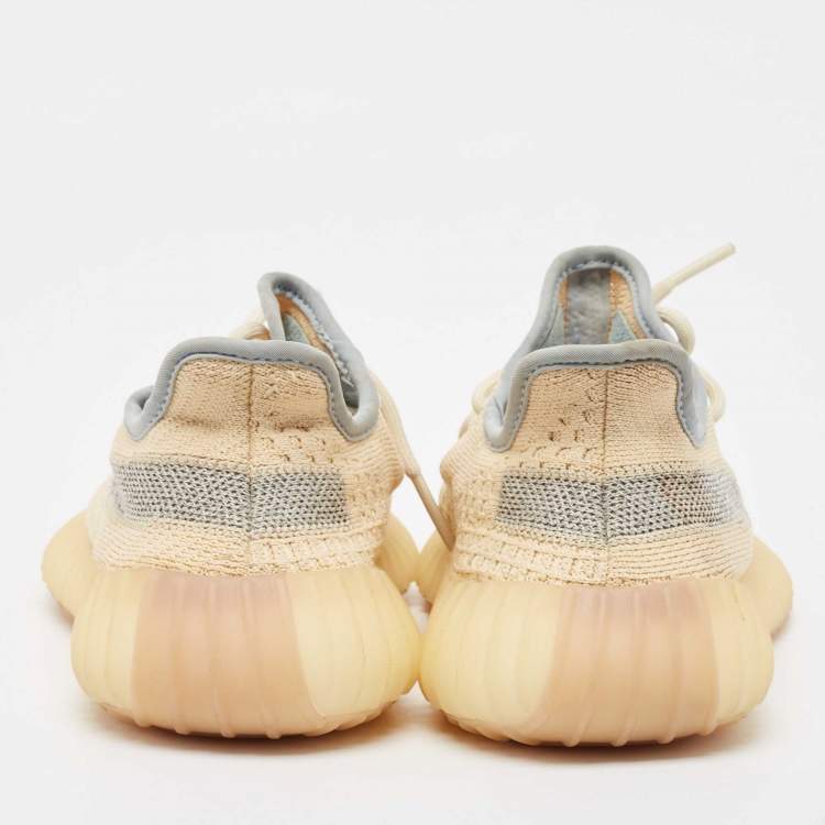 Pre Owned Yeezy x Adidas Light Yellow Knit Fabric Boost 350 V2 Linen Sneakers Size 37 1/3