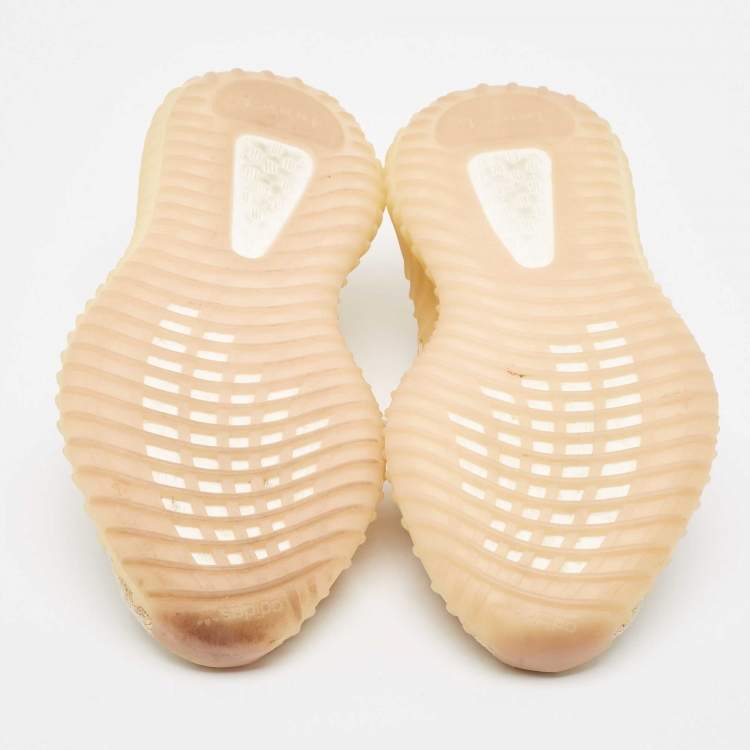 Pre Owned Yeezy x Adidas Light Yellow Knit Fabric Boost 350 V2 Linen Sneakers Size 37 1/3