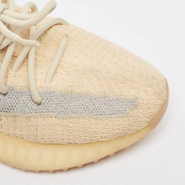 Pre Owned Yeezy x Adidas Light Yellow Knit Fabric Boost 350 V2 Linen Sneakers Size 37 1/3