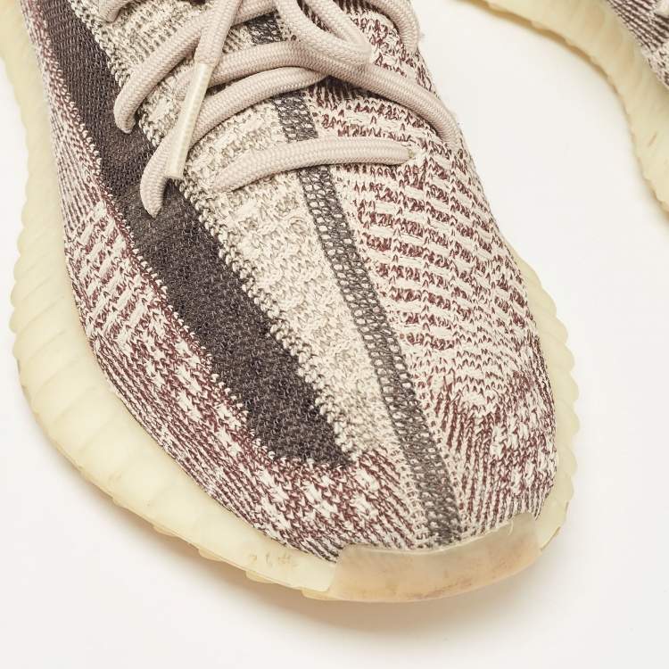 Pre Owned Yeezy x Adidas Beige/Brown Knit Fabric Boost 350 V2 Zyon Sneakers Size 37 1/3